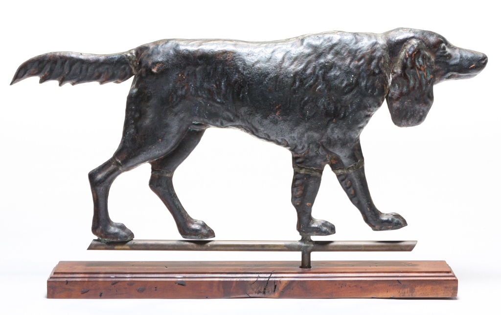 Appraisal: AMERICAN DOG WEATHERVANE Late th century Full bodied copper setter