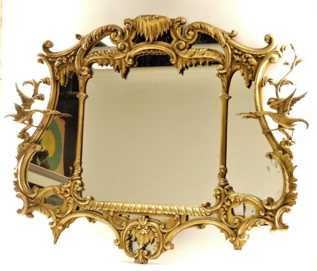 Appraisal: C FRENCH CHINOISERIE GILT WOOD CRANE HALL MIRROR France th