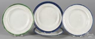 Appraisal: Four Staffordshire plates with green and blue borders '' dia