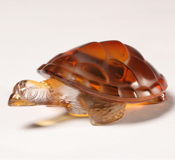 Appraisal: Lalique Caroline amber art glass turtle Signed Lalique France L