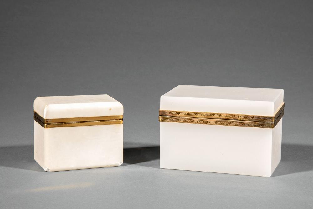 Appraisal: Two Continental Bronze-Mounted Alabaster Dresser Boxes hinged lids h in