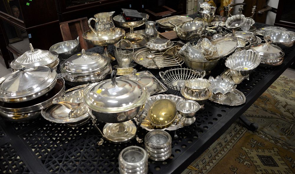 Appraisal: Large group of silverplate to include serving pieces tureens flatware