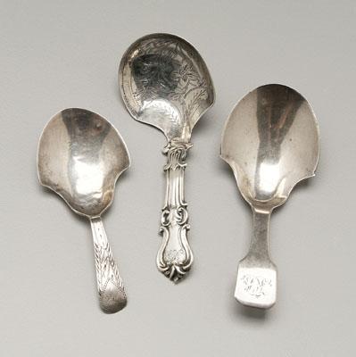 Appraisal: Three English silver caddy spoons all with shield bowls and