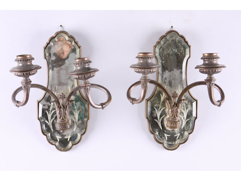 Appraisal: Pair of Wall Sconces early th c shield shaped mirror