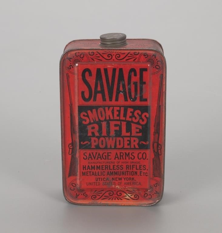 Appraisal: in tall Rectangular tin printed on front Savage Smokeless Rifle