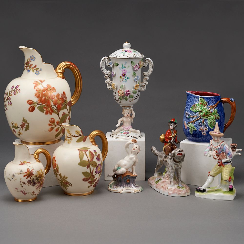 Appraisal: Group of Porcelain Objects Group of eight European porcelain pieces