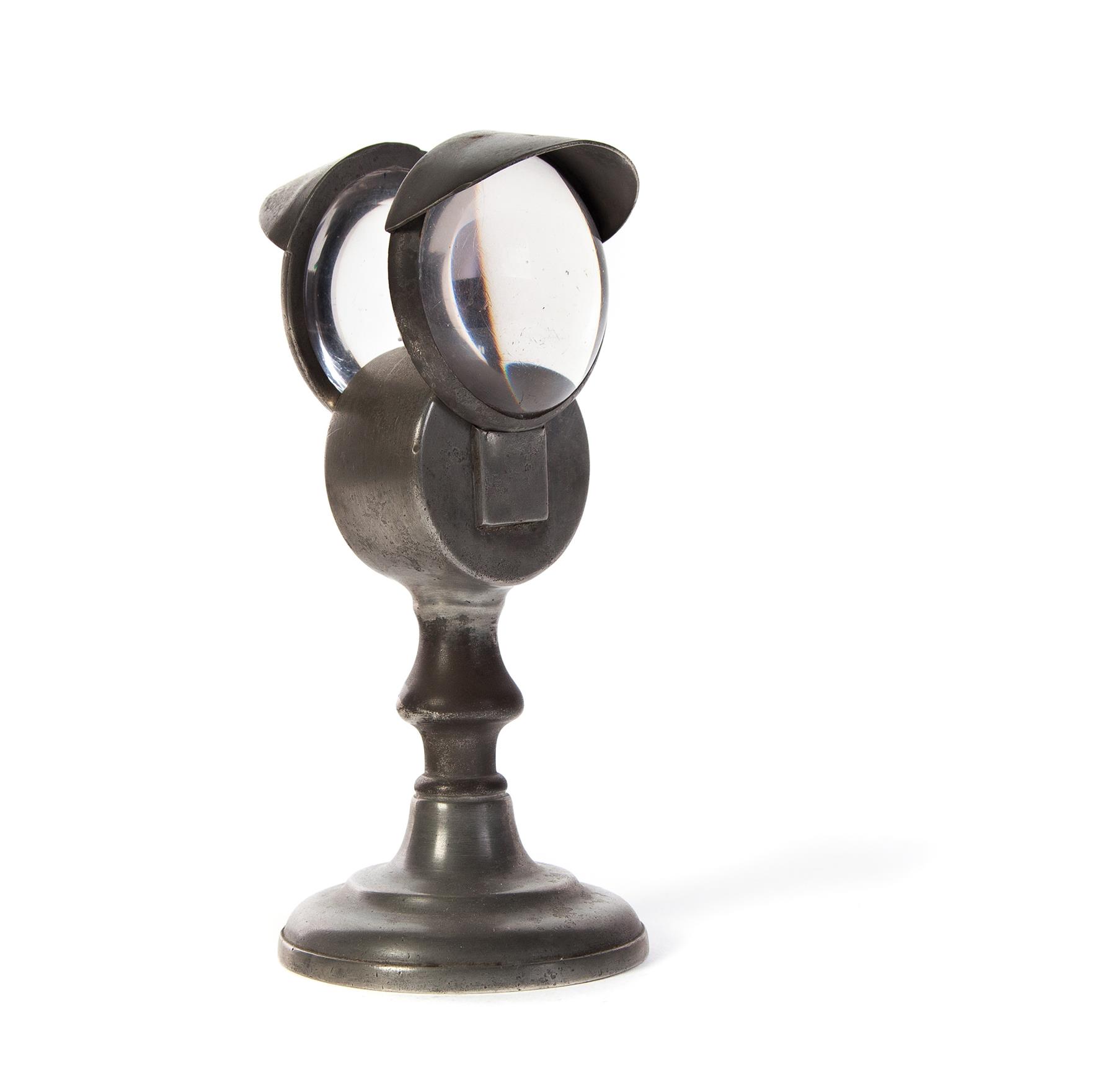 Appraisal: AMERICAN PEWTER DOUBLE BULL'S EYE LAMP In the style of