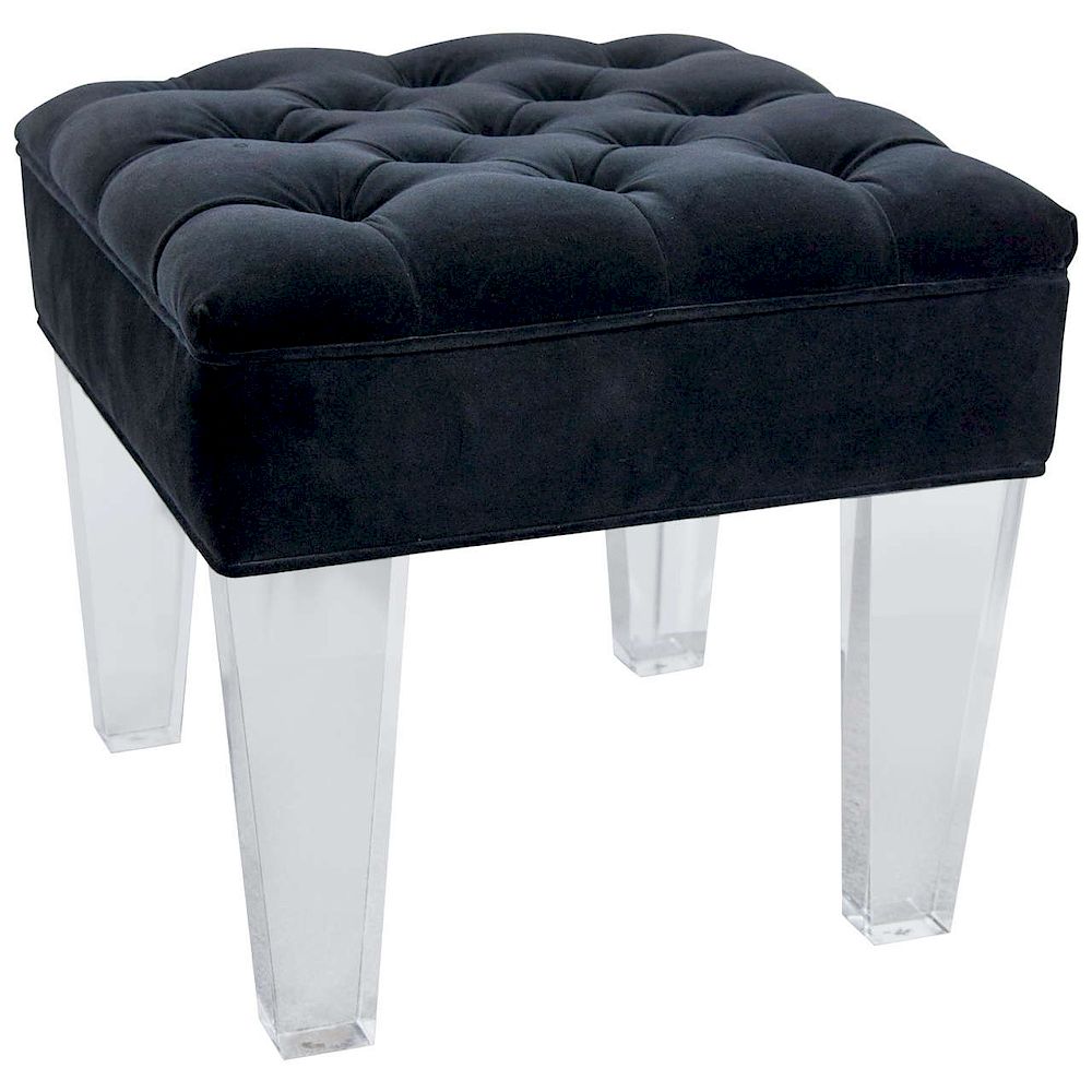 Appraisal: Michael DeLoach Lucite Tufted Black Velvet Stool Michael DeLoach button