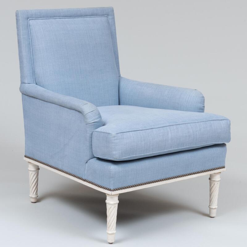 Appraisal: Contemporary White Painted and Linen Upholstered Armchair Designed by Bunny