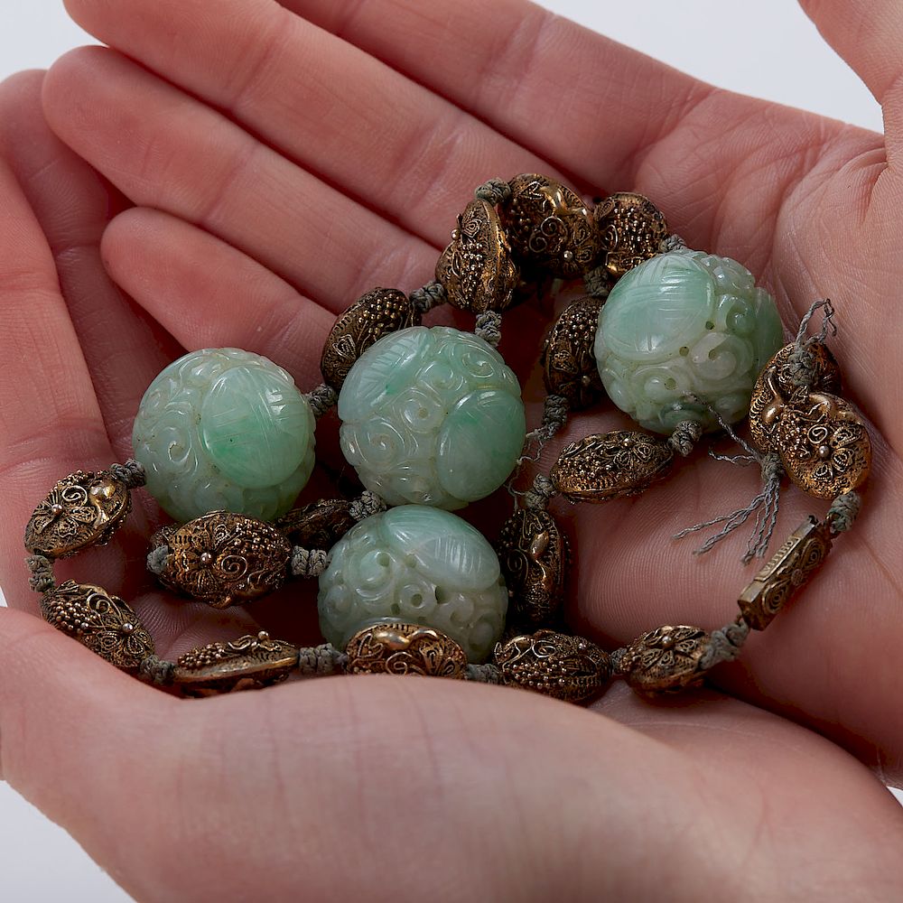 Appraisal: Chinese Jade Court Necklace and Beads mounted in silver th