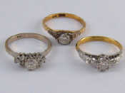 Appraisal: A mixed lot comprising three diamond rings all marked ct