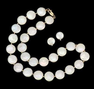 Appraisal: A Ladies' Button Pearl Earrings and Necklace Necklace designed with