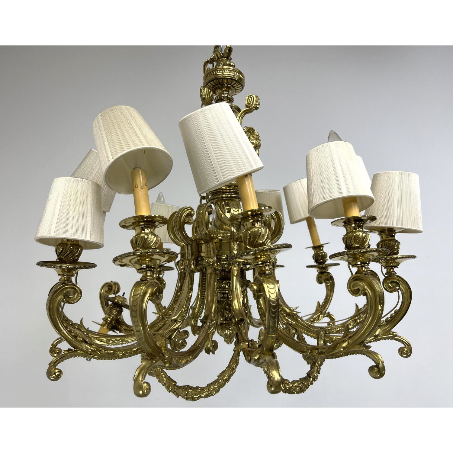 Appraisal: Very Large Heavy Brass Chandelier With Drape design light socket