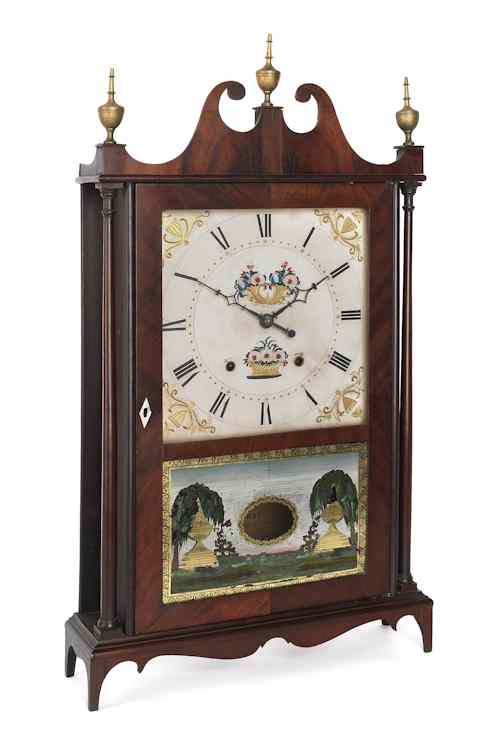 Appraisal: Eli and Samuel Terry mahogany pillar and scroll clock early