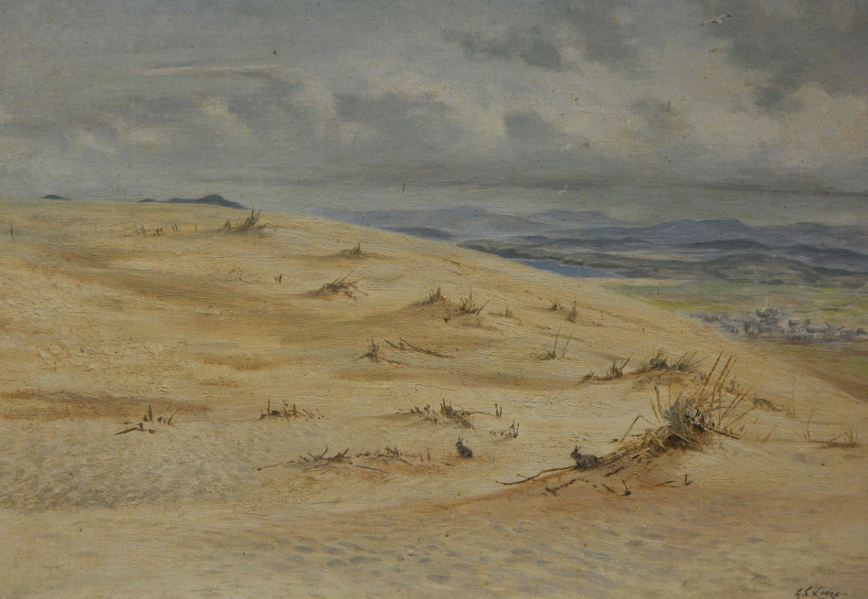 Appraisal: George Edward Lodge - Sand Dunes mountain landscape oil on