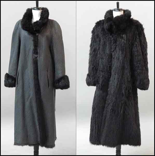 Appraisal: BLACK LEATHER AND FUR FULL LENGTH REVERSIBLE COAT Approximately a