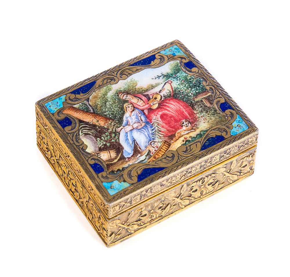 Appraisal: Enameled gilt bronze makeup box Enameled gilt bronze makeup box