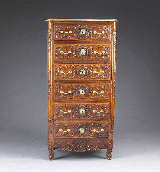 Appraisal: A Louis XV style walnut tall chest of drawers late