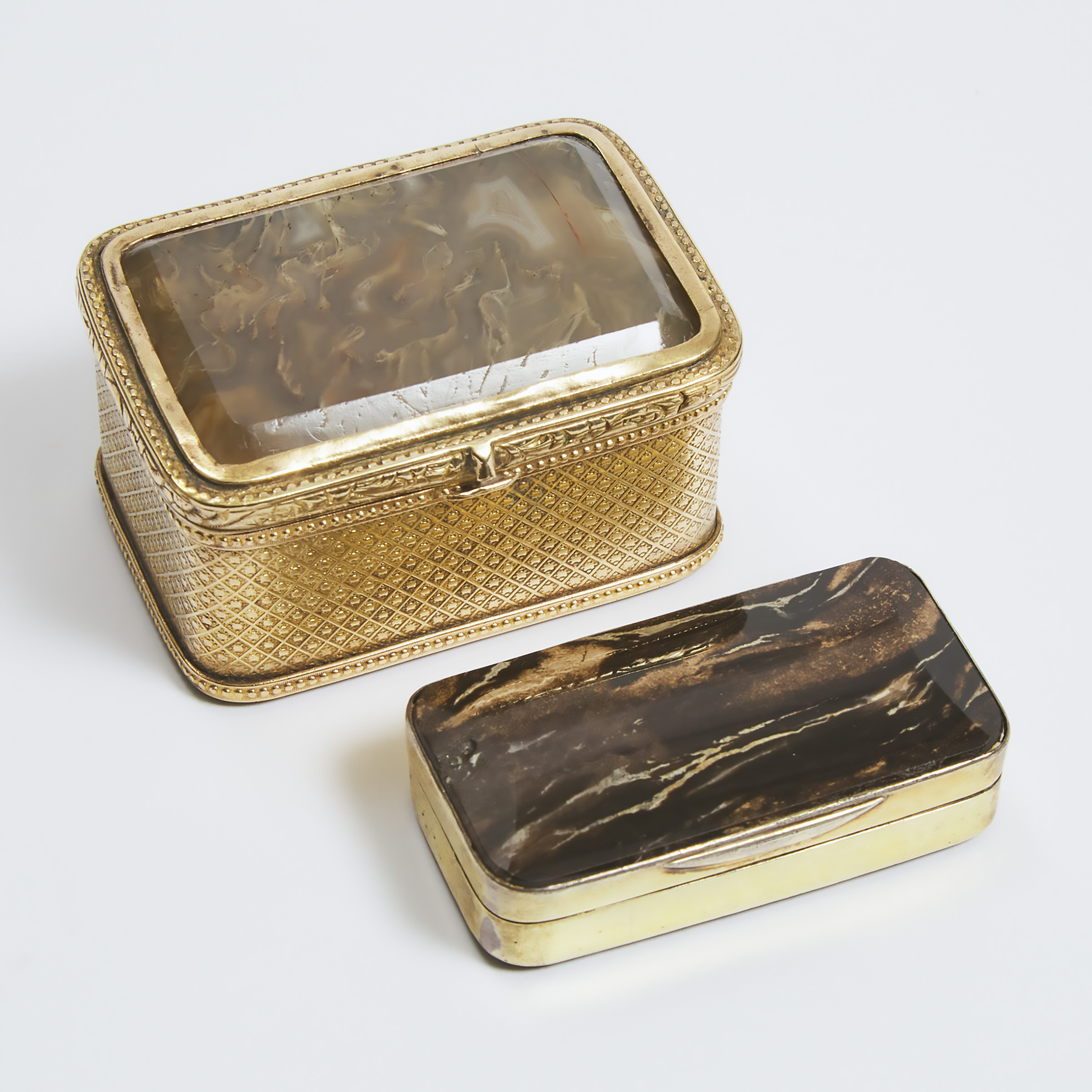 Appraisal: Two Italian Agate Mounted Gilt Metal Dresser Boxes early th