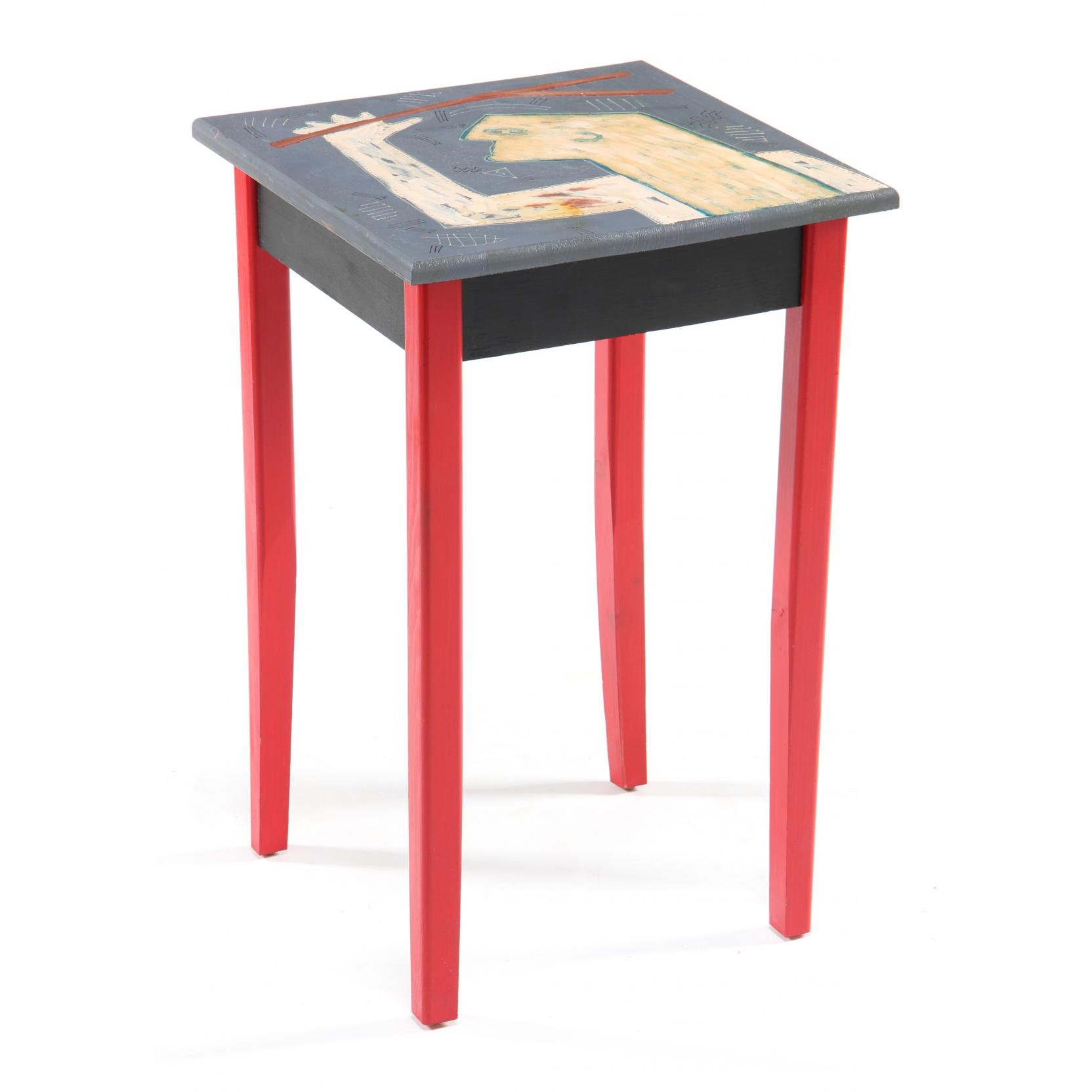 Appraisal: Paul Hrusovsky NC Painted Side Table mixed media on pine