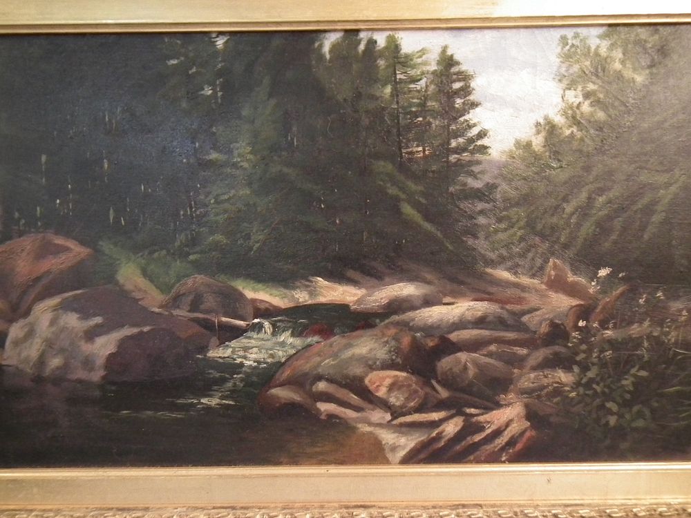 Appraisal: ANTIQUE NH PAINTING OF WOODLAND Antique oil painting on canvas