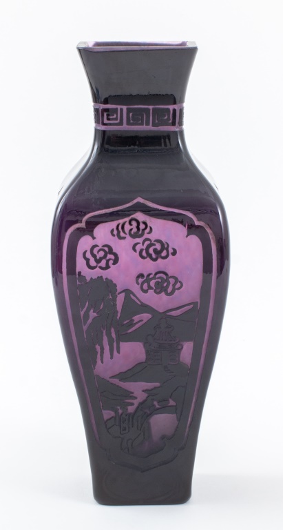 Appraisal: STEUBEN PAGODA MIRROR BLACK AMETHYST CINTRA VASE Steuben art glass