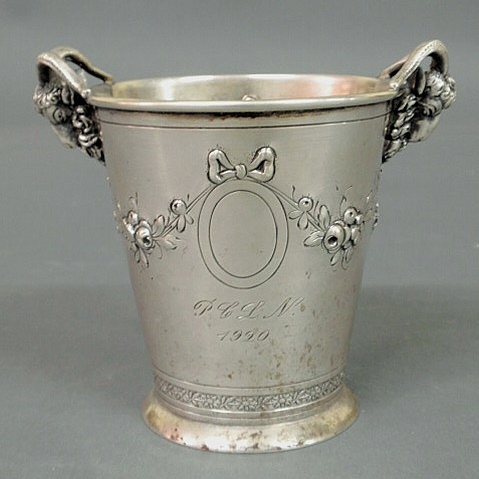 Appraisal: Beaker marked silver with ram s head mounts repouss garland