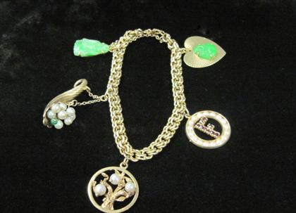 Appraisal: karat yellow gold charm braceletIncluding two jade charms and three