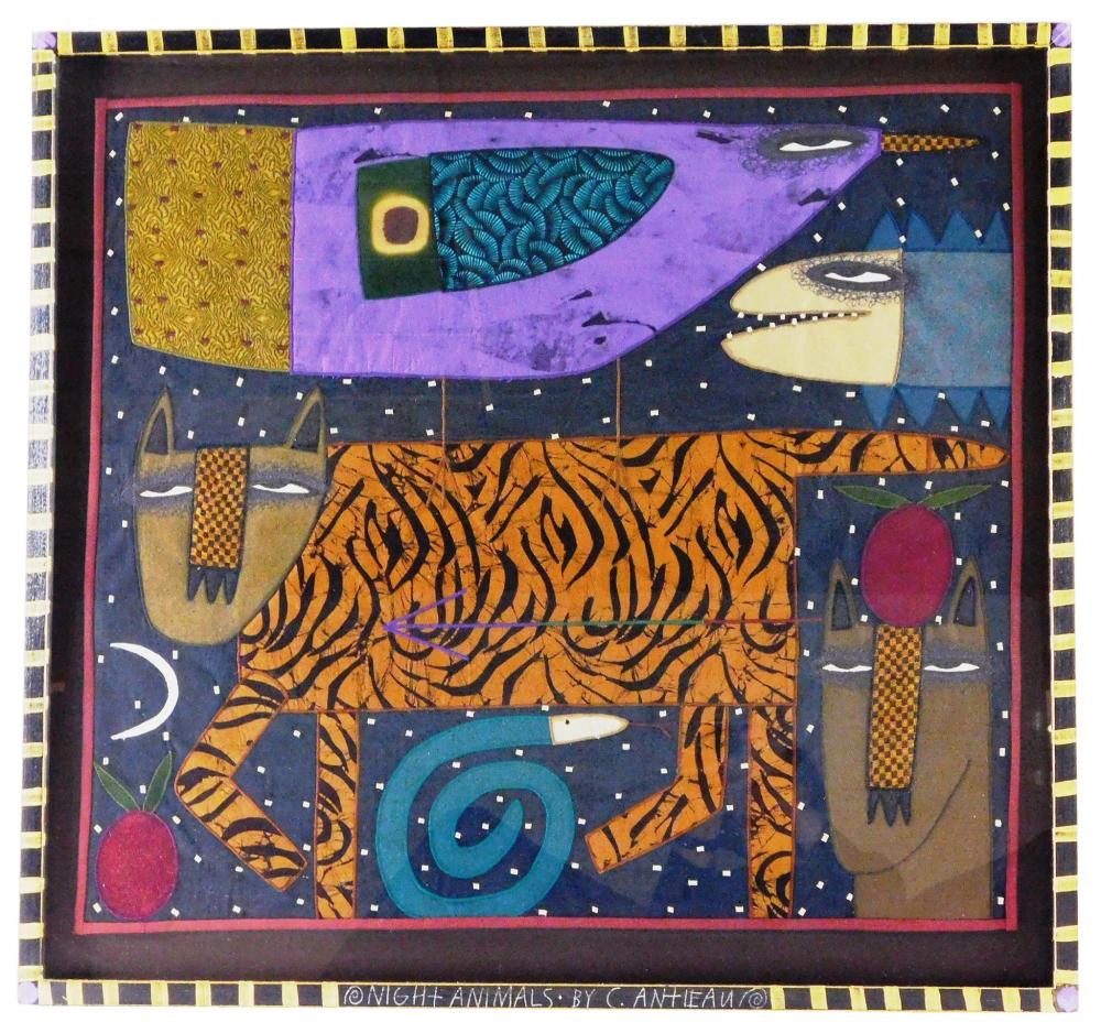 Appraisal: Chris Antieau American b Night Animals textile work in artist-painted