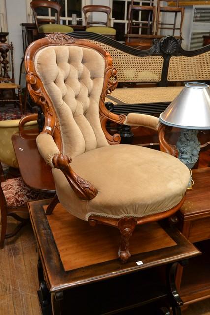 Appraisal: VICTORIAN WALNUT BUTTON BACK GENT'S AND LADY'S BEDROOM CHAIRS VICTORIAN