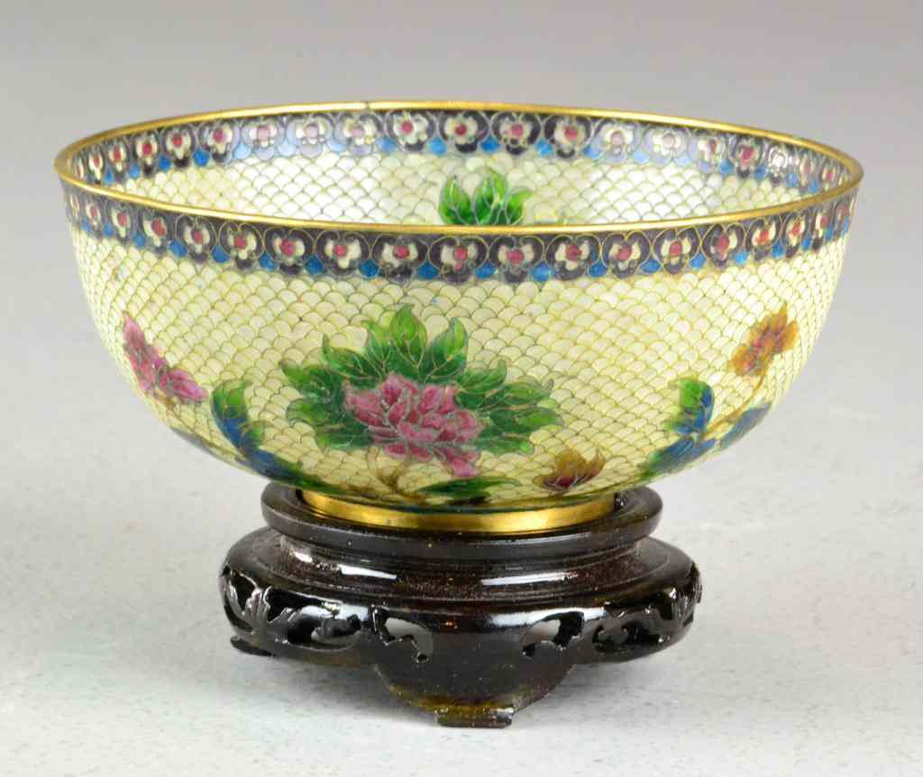 Appraisal: Pcs Chinese Plique-a-Jour Floral Bowl StandConsisting of colorful floral decorated