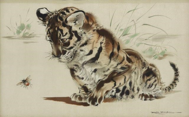 Appraisal: Framed print on paper Tiger Cub and Bumble Bee signed