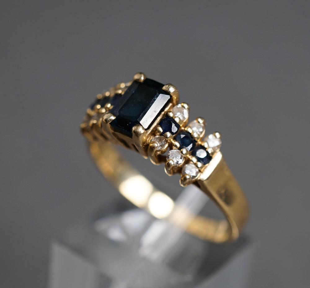 Appraisal: -Karat Yellow-Gold Blue Sapphire and Diamond Ring Sapphire measuring approx