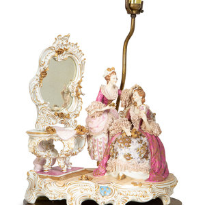 Appraisal: A Dresden Porcelain Figural Group Mounted as a Lamp th