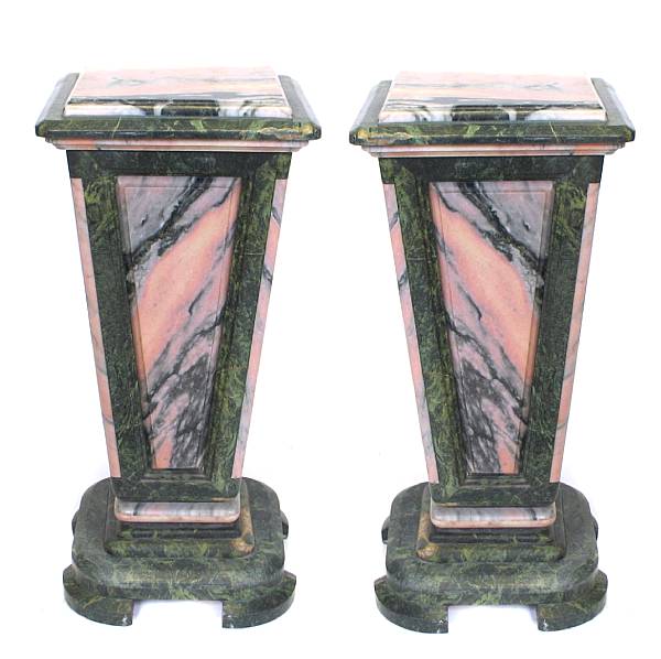 Appraisal: An Art Deco style pair of green and pink marble