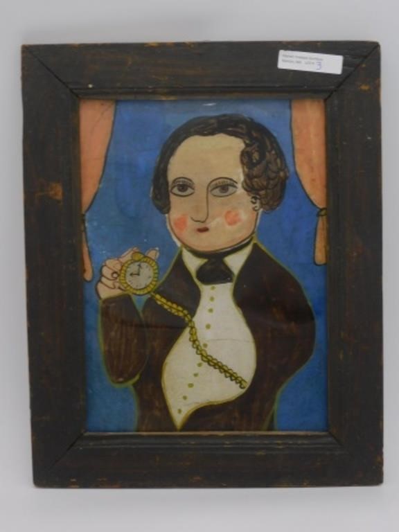 Appraisal: UNUSUAL AMERICAN FOLK ART PORTRAIT OF Agentleman th c Reverse