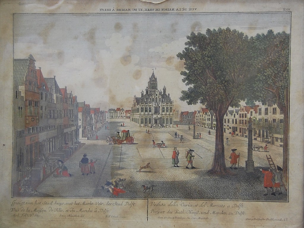 Appraisal: th century Dutch engraving of Delft hand-coloured x cm