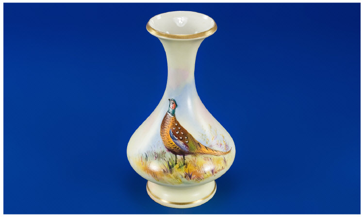 Appraisal: Locke and Co Worcester Handpainted Pheasant Specimen Vase signed W