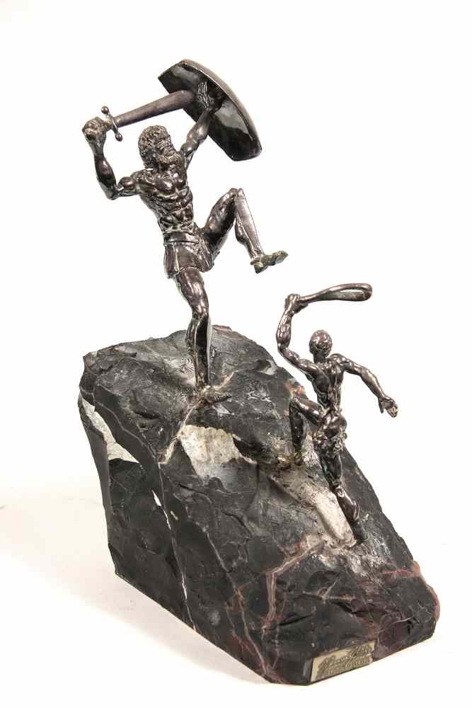 Appraisal: SILVER SCULPTURE - 'David and Goliath' by Yaacov Heller Israeli