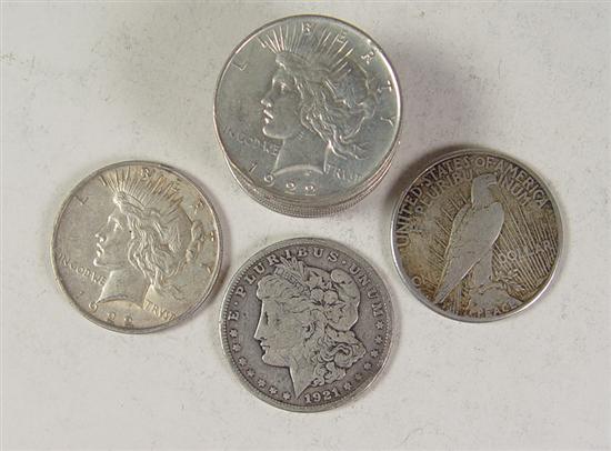 Appraisal: Twelve Silver Dollars -S Morgan Dollar F plus Peace Dollars