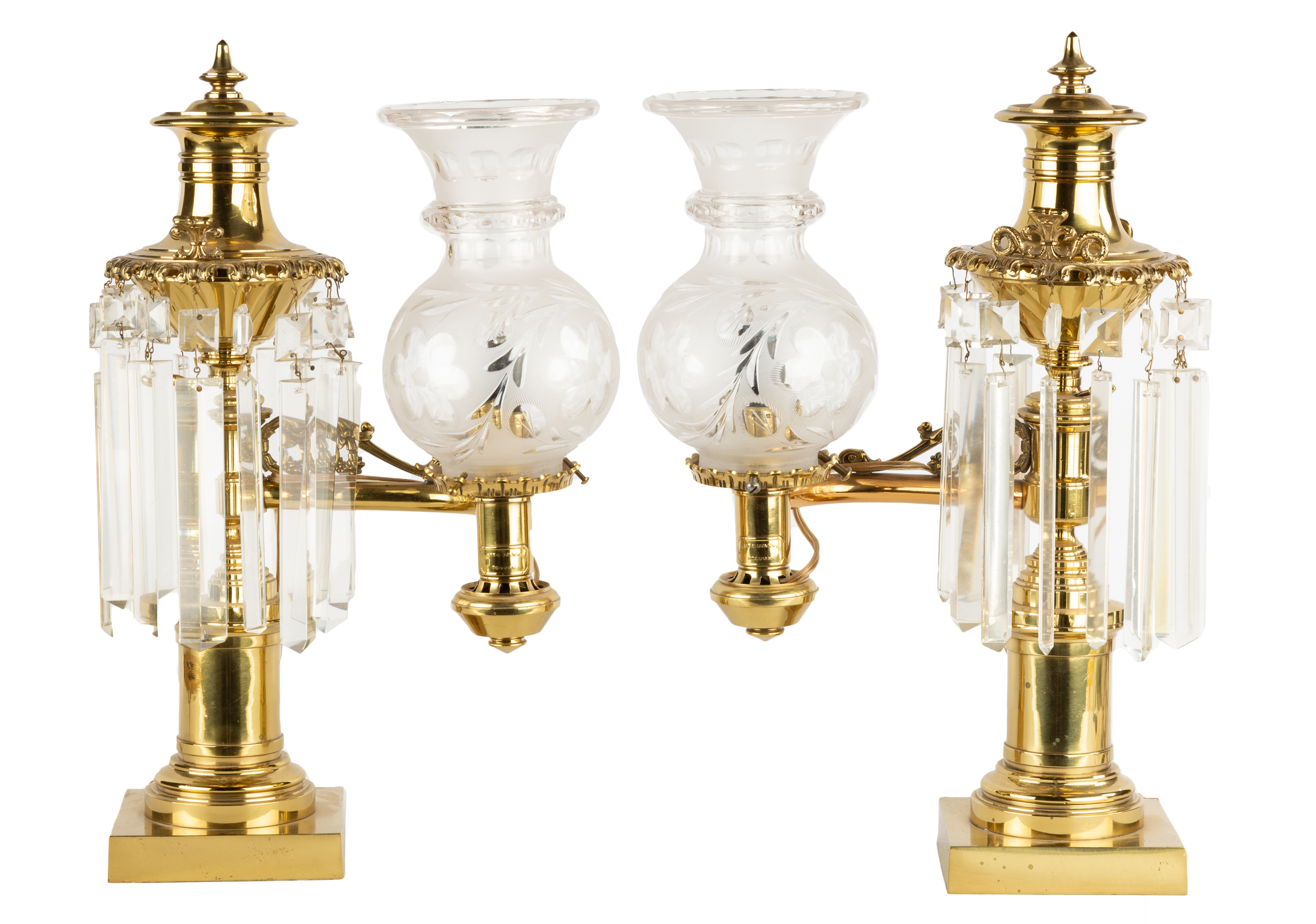 Appraisal: PAIR OF BOSTON BRASS ARGAN LAMPS Early th century Period