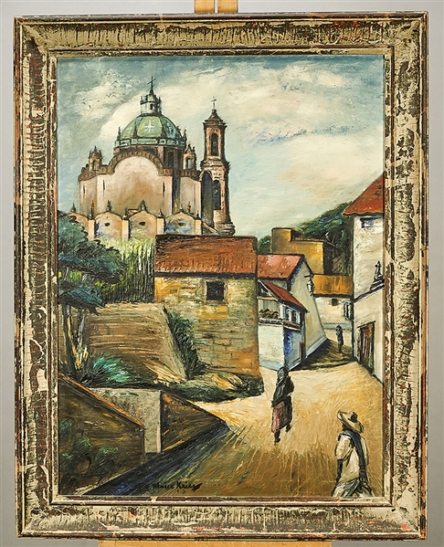 Appraisal: Oil on canvas of a village scene by Eugene Maier-Krieg