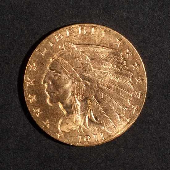 Appraisal: Two United States Indian head type gold quarter eagles EF-