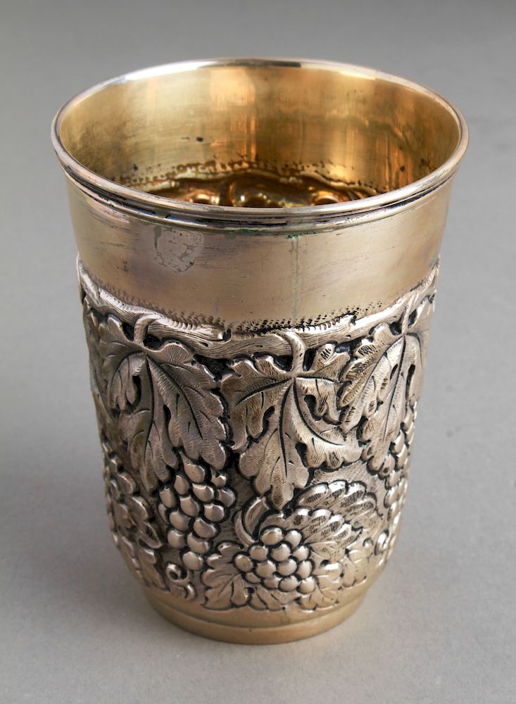 Appraisal: Judaica Silver Repousse Grapes Kiddush Cup Beaker Judaica sterling silver