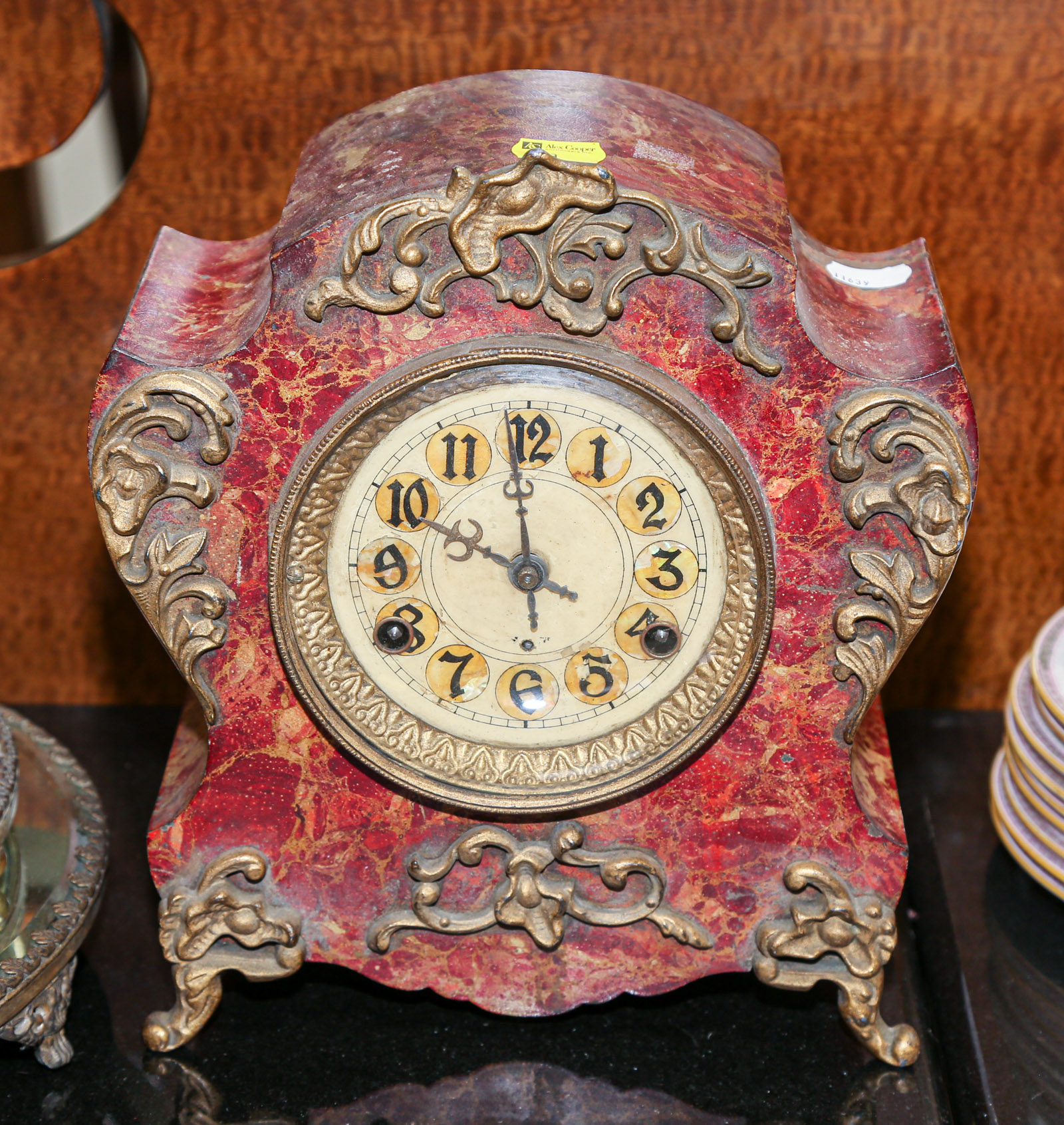 Appraisal: METAL CASED NEW HAVEN SHELF CLOCK Late th century with