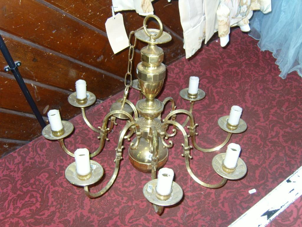 Appraisal: A -branch hanging brass ceiling light in the th century