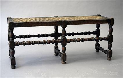 Appraisal: William and Mary-Style Oak Bench with Cane Seat x x