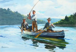 Appraisal: Ogden Pleissner - Casting for Salmon circa watercolor on paper