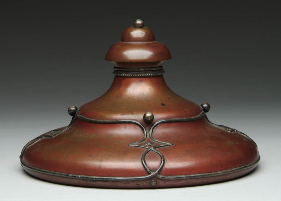 Appraisal: TIFFANY COMPANY INKWELL Massive circular copper inkwell is decorated with