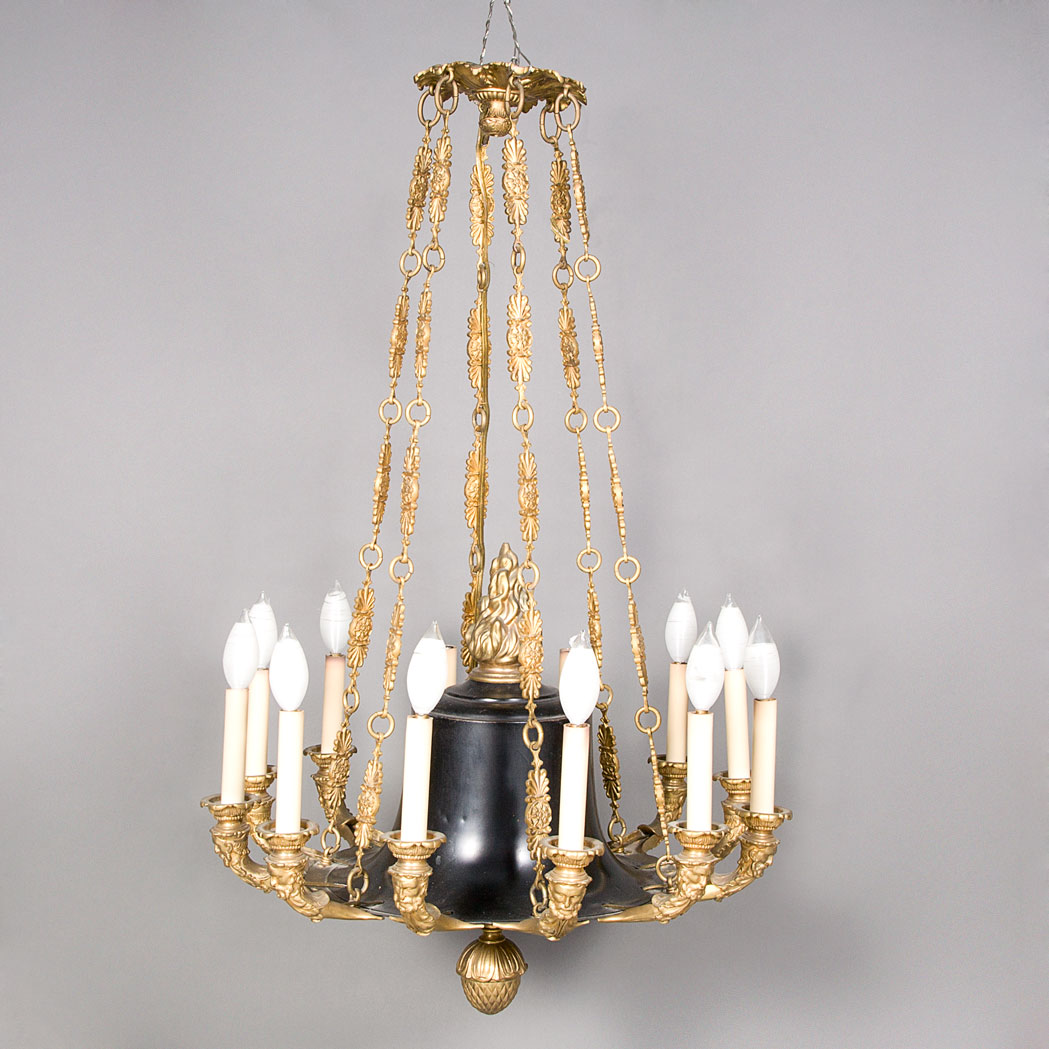 Appraisal: Empire Style Gilt and Black Patinated-Metal Twelve-Light Chandelier Mid th